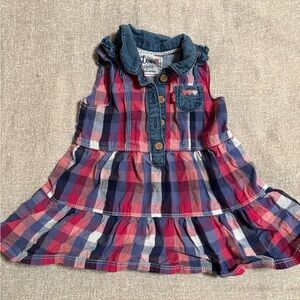 Levi's Blue & Pink Plaid Tiered Ruffle Collar Dress